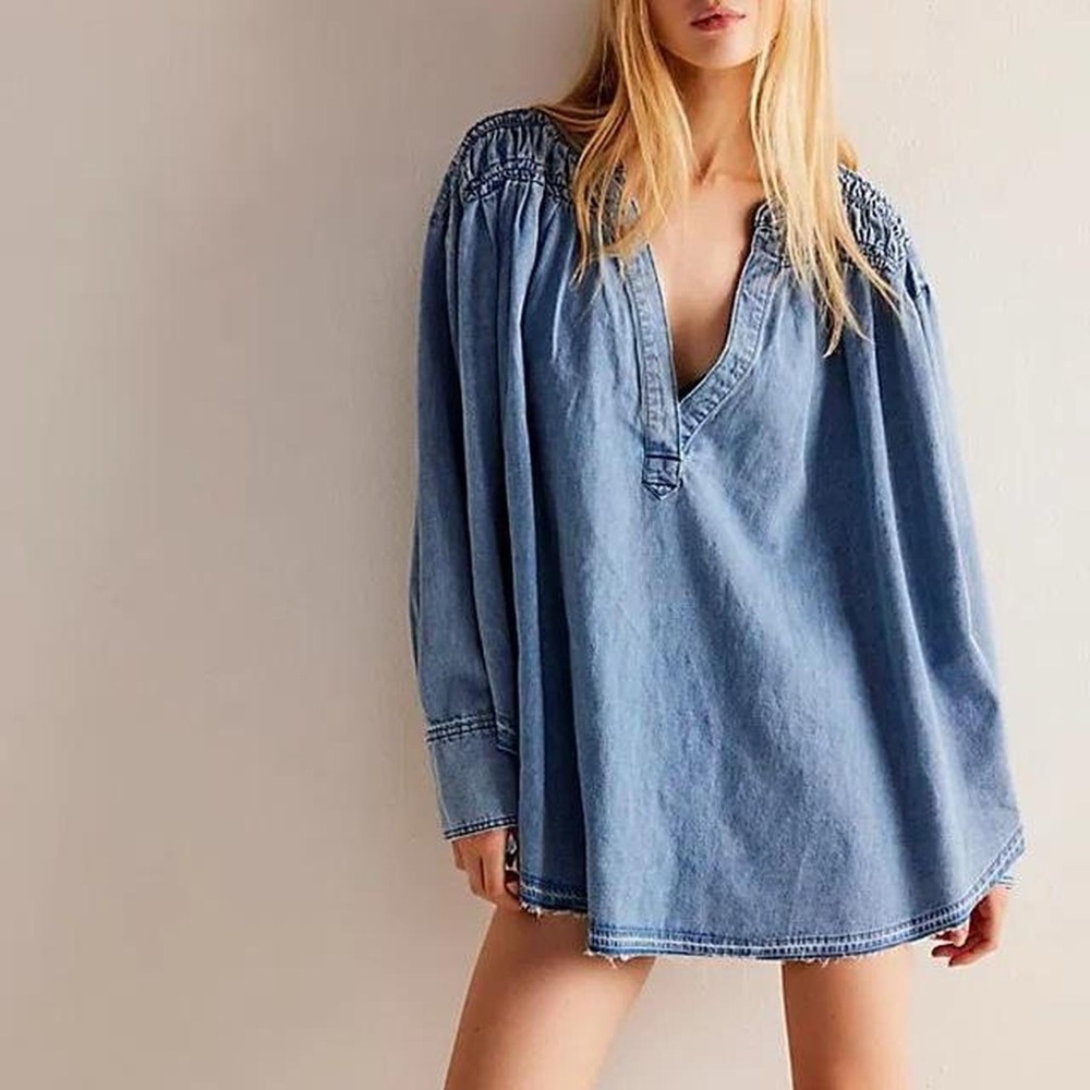 NWT Free People We The Free Another Love Denim Tunic in Susan Classic Wash - S